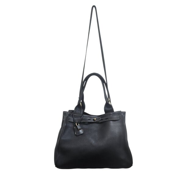 Suarez Made in Italy Black Leather Tote Shoulder Bag Gold Hardware Large Structu - Picture 2 of 16